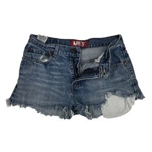 Levi 527 Cut Off Jean Shorts Womens 29x3 Blue Frayed‎ Denim Shortie distress